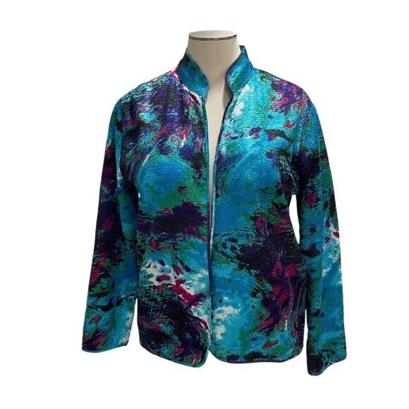 Izaro Womens L Abstract Print Jacket Vibrant Multicolor Textured Satin Luxurious - Picture 10 of 11